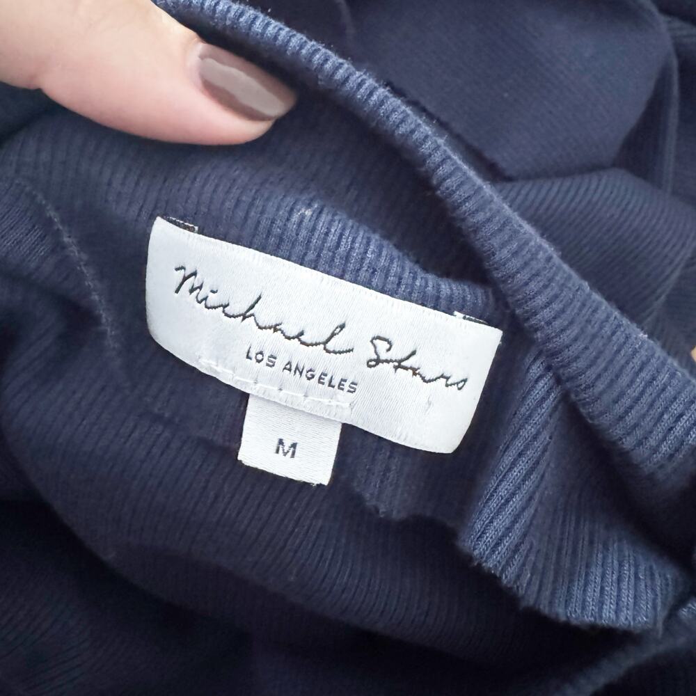 ANTHROPOLOGIE Michael Stars Gia Ribbed Power Shoulder Dress Navy Blue Medium M - Picture 8 of 8